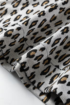 Beige leopard print casual tee and pants two-piece set by Dear-Lover, comfortable polyester-elastane fabric, stylish loungewear.