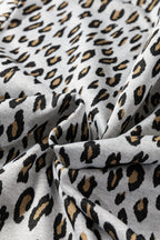 Beige leopard print casual tee and pants two-piece set by Dear-Lover, featuring polyester-elastane fabric and relaxed fit.