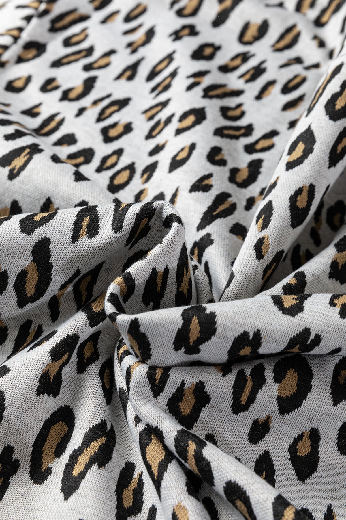 Beige leopard print casual tee and pants two-piece set by Dear-Lover, featuring polyester-elastane fabric and relaxed fit.
