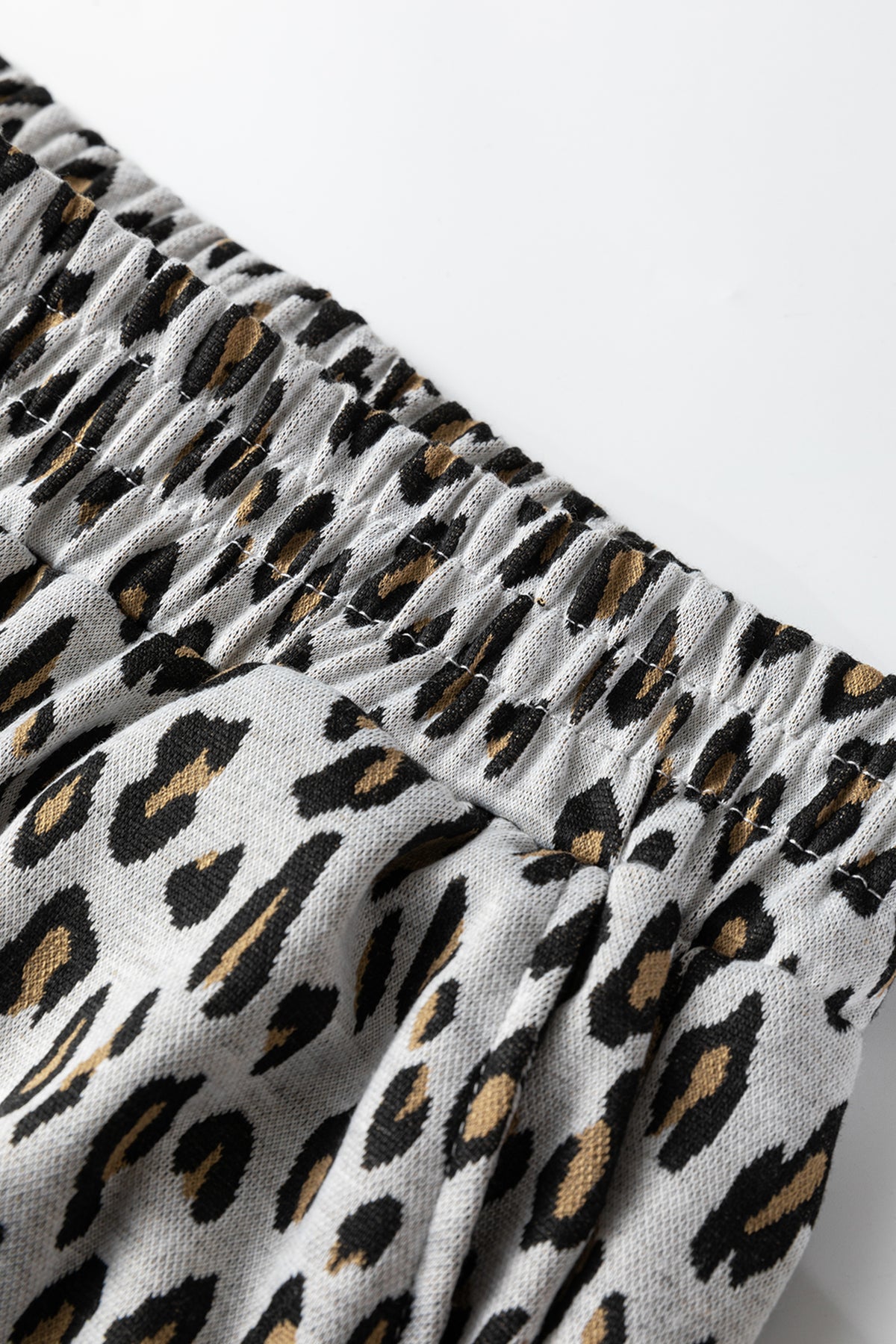 Beige leopard print casual tee and pants set by Dear-Lover, two-piece outfit with polyester and elastane, comfortable and stylish.
