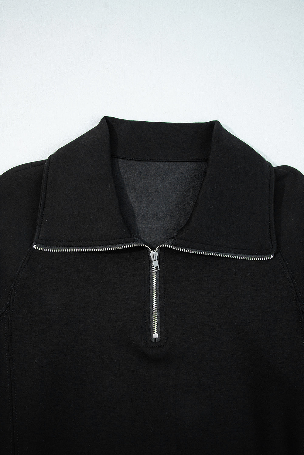 Black zip collar long sleeve top and drawstring pants set by Dear-Lover, stylish two-piece set in polyester and viscose blend.