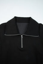 Black zip collar long sleeve top and drawstring pants set by Dear-Lover, stylish two-piece set in polyester and viscose blend.