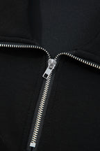 Black zip collar long sleeve top and drawstring pants set from Dear-Lover, stylish two-piece set in polyester and viscose.