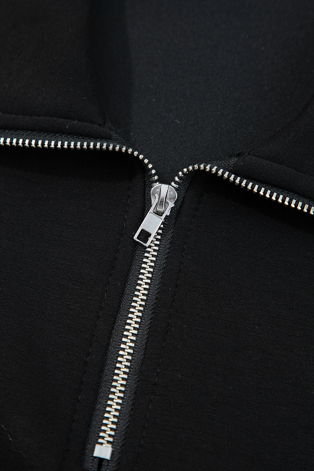 Black zip collar long sleeve top and drawstring pants set from Dear-Lover, stylish two-piece set in polyester and viscose.