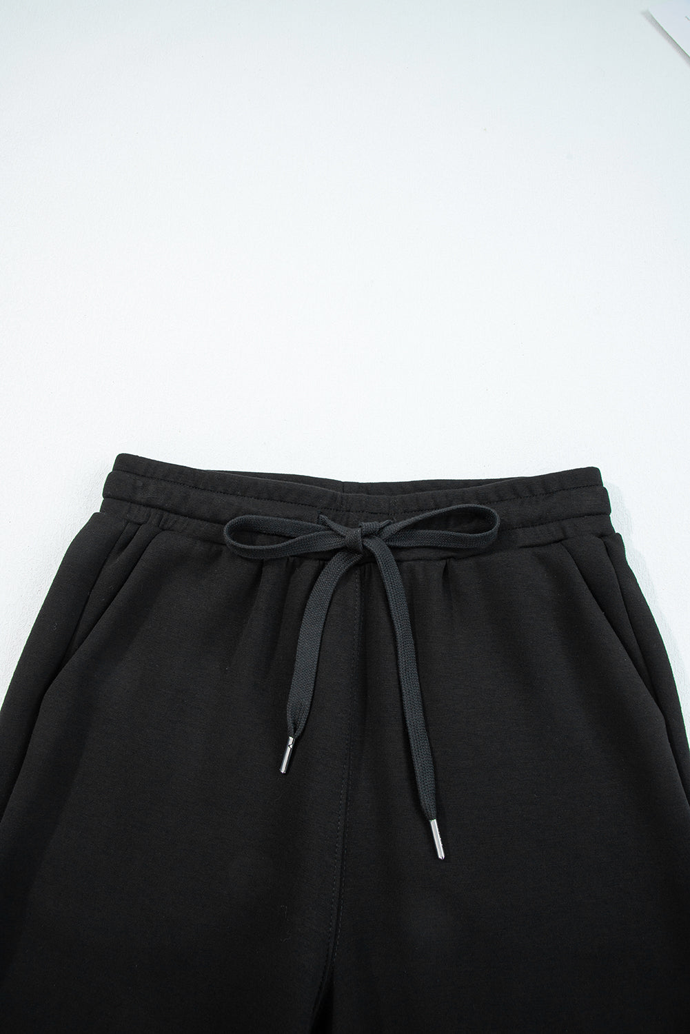 Black zip collar long sleeve top and drawstring pants set from Dear-Lover, stylish two-piece set for versatile casual wear.