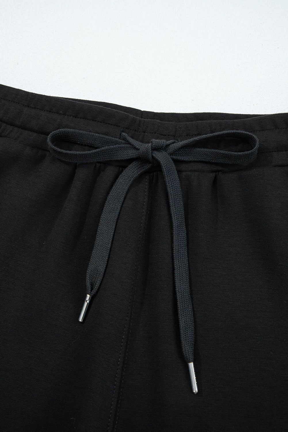 Black zip collar long sleeve top and drawstring pants set from Dear-Lover, stylish two-piece polyester viscose blend.