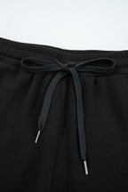 Black zip collar long sleeve top and drawstring pants set from Dear-Lover, stylish two-piece polyester viscose blend.