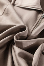 Black zip collar long sleeve top and drawstring pants set by Dear-Lover, stylish two-piece polyester and viscose outfit.