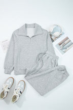 Black zip collar long sleeve top and drawstring pants set by Dear-Lover, stylish two-piece casual outfit for women.