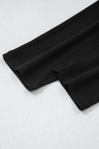 Black solid color oversized slit sweatshirt with ribbed leggings two-piece set by Dear-Lover, casual comfortable loungewear ensemble.