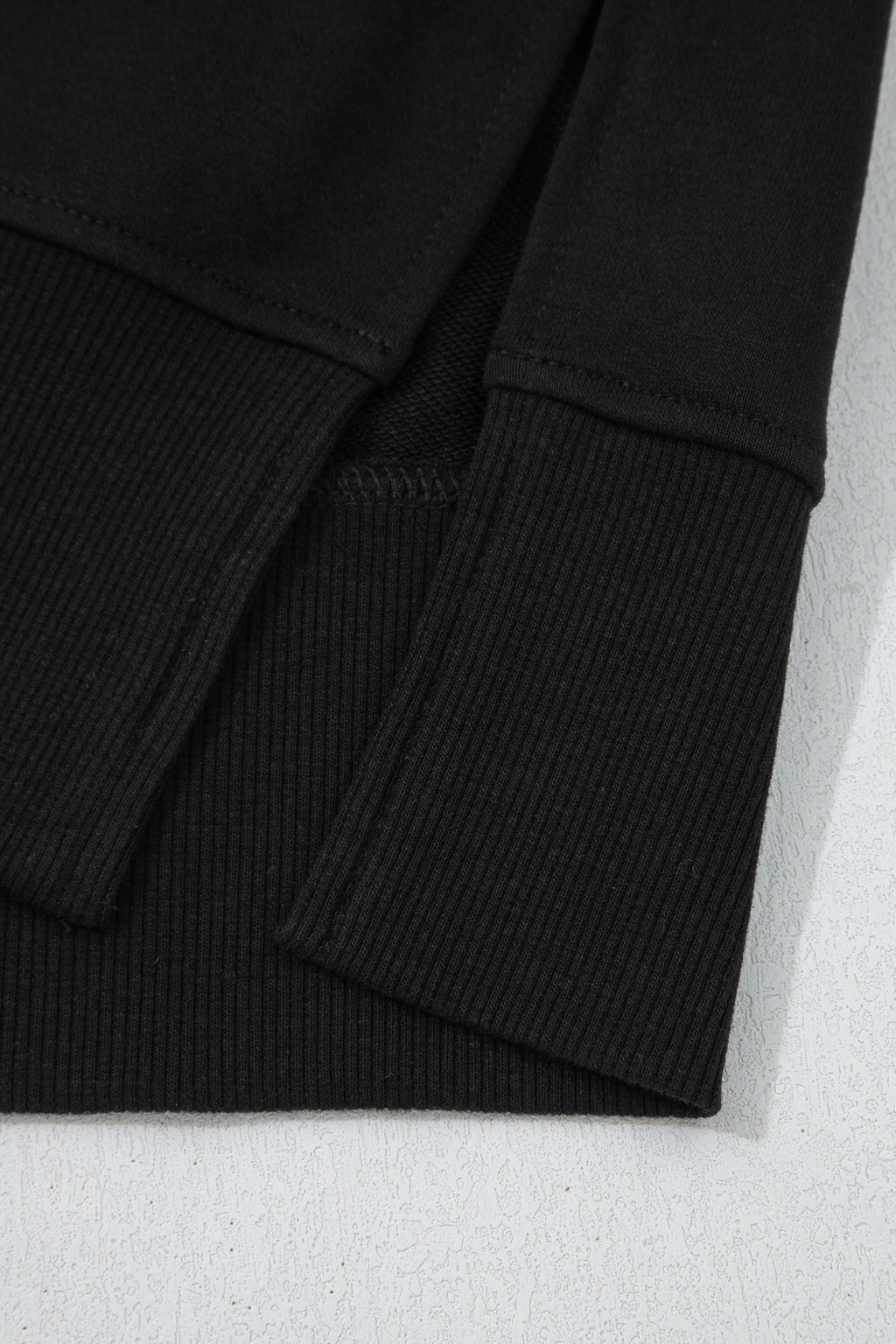 Black solid color oversized slit sweatshirt and ribbed leggings two-piece set by Dear-Lover, casual activewear for women.