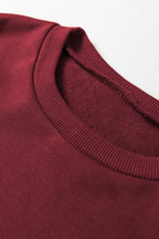 Burgundy varsity striped 3/4 sleeve pullover and drawstring sweatpants set by Dear-Lover, two-piece casual loungewear ensemble.