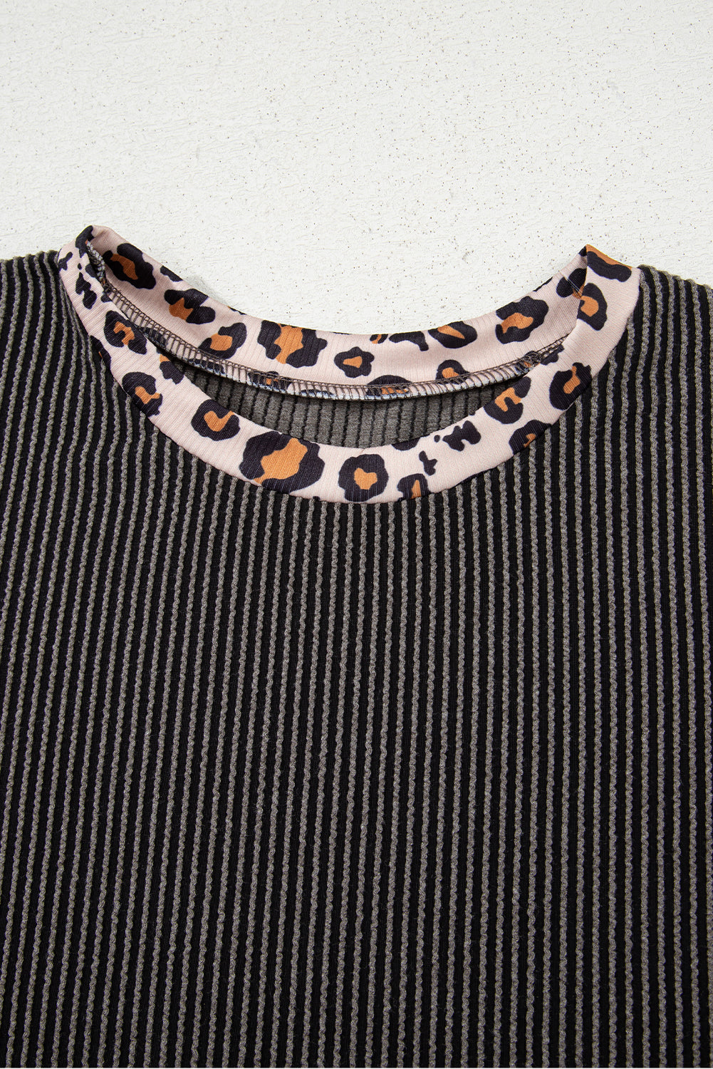 Carbon Grey Leopard Patchwork T-shirt and Cropped Pants Set by Dear-Lover, featuring twisted rib fabric and stylish patchwork details.