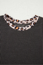 Carbon Grey Leopard Patchwork T-shirt and Cropped Pants Set by Dear-Lover, featuring twisted rib fabric and stylish patchwork details.