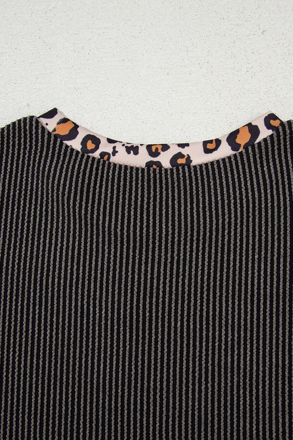 Carbon Grey Leopard Patchwork Twisted Rib T-Shirt and Cropped Pants Set by Dear-Lover, featuring stylish patchwork and comfortable fit.