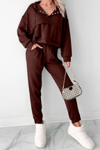 Dear-Lover Chicory Coffee two-piece hoodie and jogger set, cropped hoodie with drawstring and matching pants, casual loungewear set.