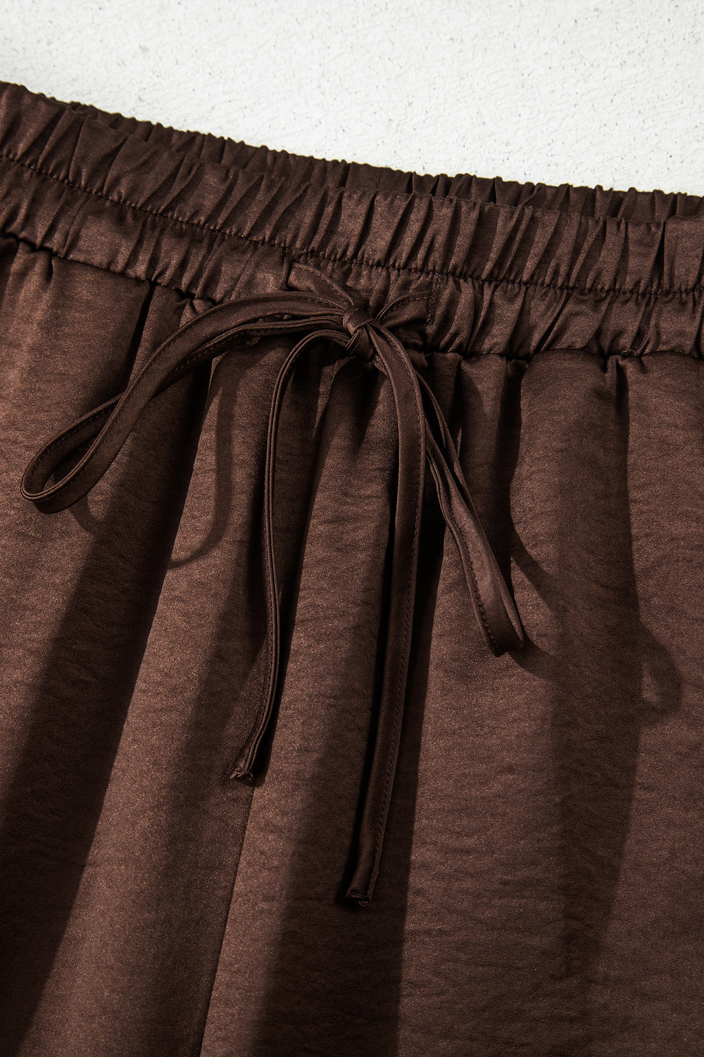 Dark brown braided V-neck long sleeve loose top with drawstring high-waist pants, two-piece set from Dear-Lover Dropshipping.