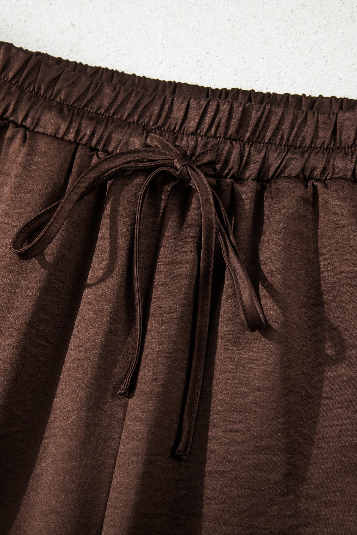 Dark brown braided V-neck long sleeve loose top with drawstring high-waist pants, two-piece set from Dear-Lover Dropshipping.
