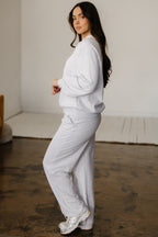 Dark khaki Dear-Lover two-piece set with polo collar V-neck pullover and drawstring sweatpants, made of polyester and cotton.
