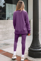 Green oversized slit sweatshirt and ribbed leggings two-piece set by Dear-Lover, casual loungewear for comfort and style.