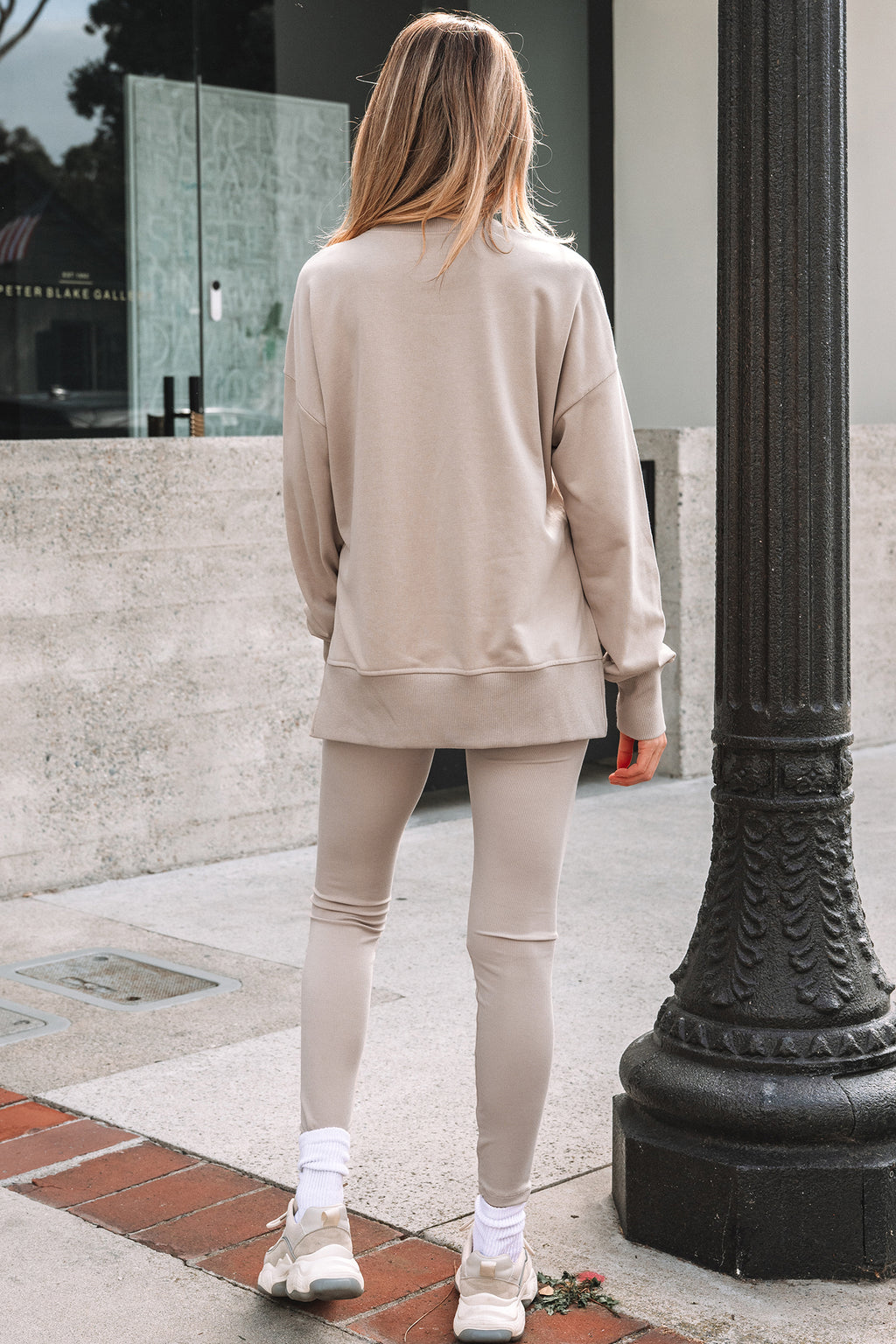Green oversized slit sweatshirt and ribbed leggings two-piece set from Dear-Lover, casual and comfortable activewear ensemble.