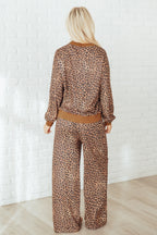 Khaki leopard print pullover and pants two-piece set with bow embroidery from Dear-Lover, made of polyester, casual and stylish.
