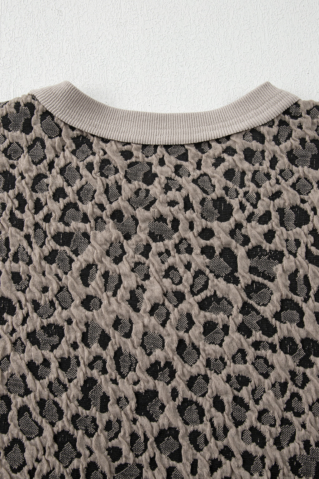Khaki Jacquard Leopard half-sleeve jumper and wide-leg pant set by Dear-Lover, stylish two-piece set with leopard pattern and comfortable fit.