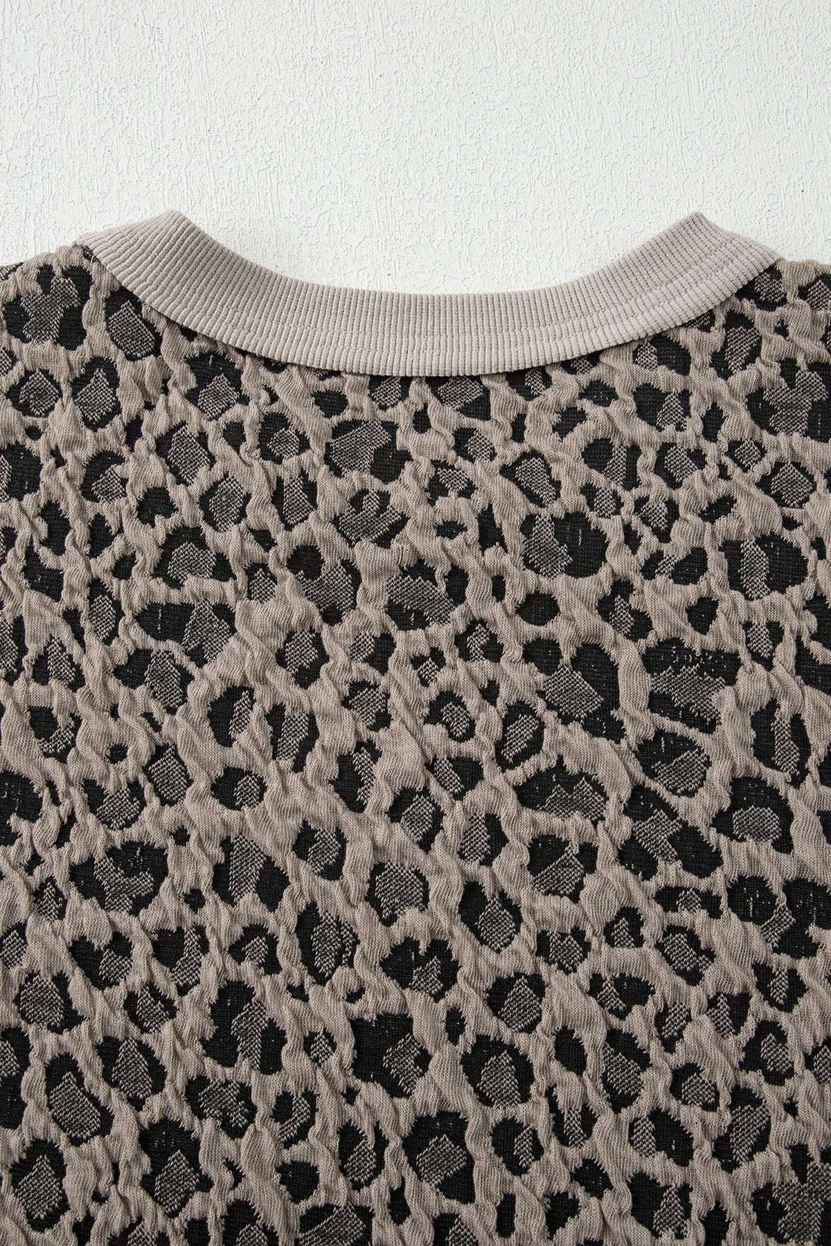 Khaki Jacquard Leopard half-sleeve jumper and wide-leg pant set by Dear-Lover, stylish two-piece set with leopard pattern and comfortable fit.