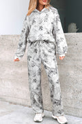 Light grey woodland camo hoodie and sweatpants set by Dear-Lover, casual two-piece sweatshirt and jogger pant outfit.