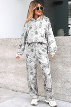 Light grey woodland camo hoodie and sweatpants set by Dear-Lover, comfortable two-piece casual athletic apparel for men.
