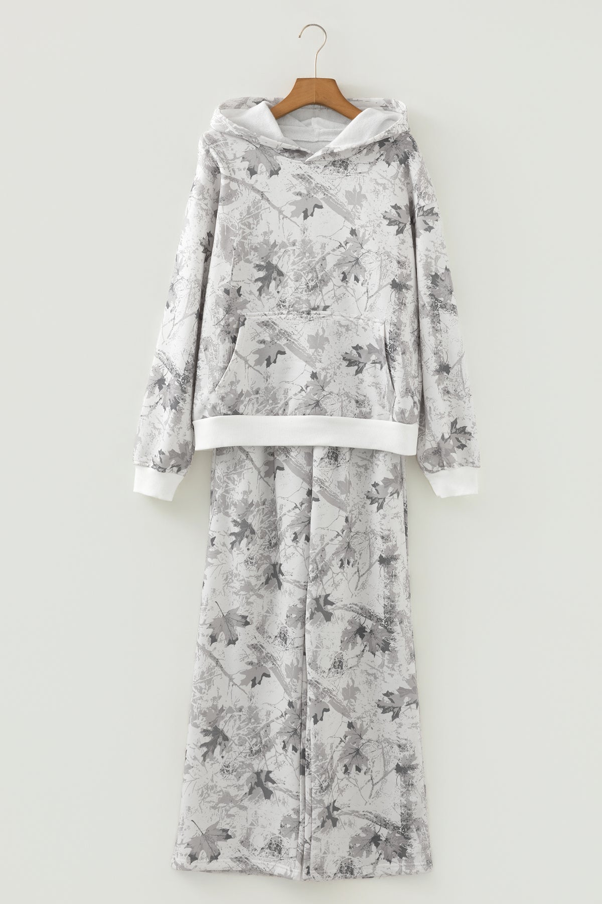 Light grey woodland camo hoodie and sweatpants set by Dear-Lover, casual two-piece activewear for comfortable style.