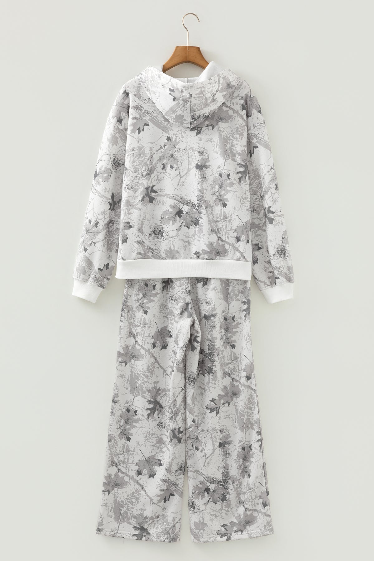 Light grey woodland camo hoodie and sweatpants set by Dear-Lover, casual two-piece athletic loungewear for men or women.