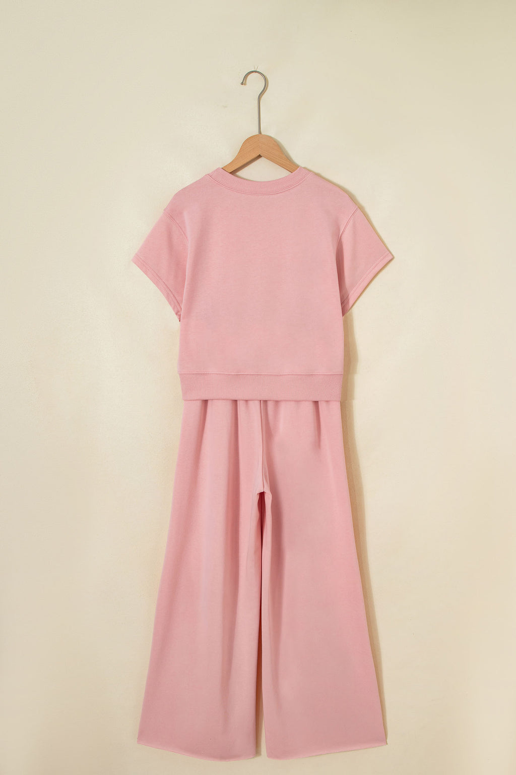 Mist Blue two-piece outfit with a loose tee and wide-leg drawstring pants, made of polyester and cotton by Dear-Lover.