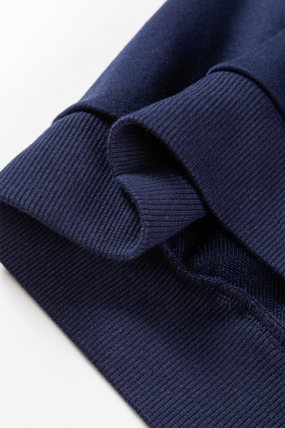 Navy blue contrast piping zipped pullover and cropped pants set by Dear-Lover, two-piece casual outfit with polyester and cotton fabric.