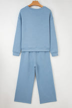 Navy blue ultra-loose textured two-piece slouchy outfit by Dear-Lover, includes relaxed fit pants and top, made of polyester and elastane.
