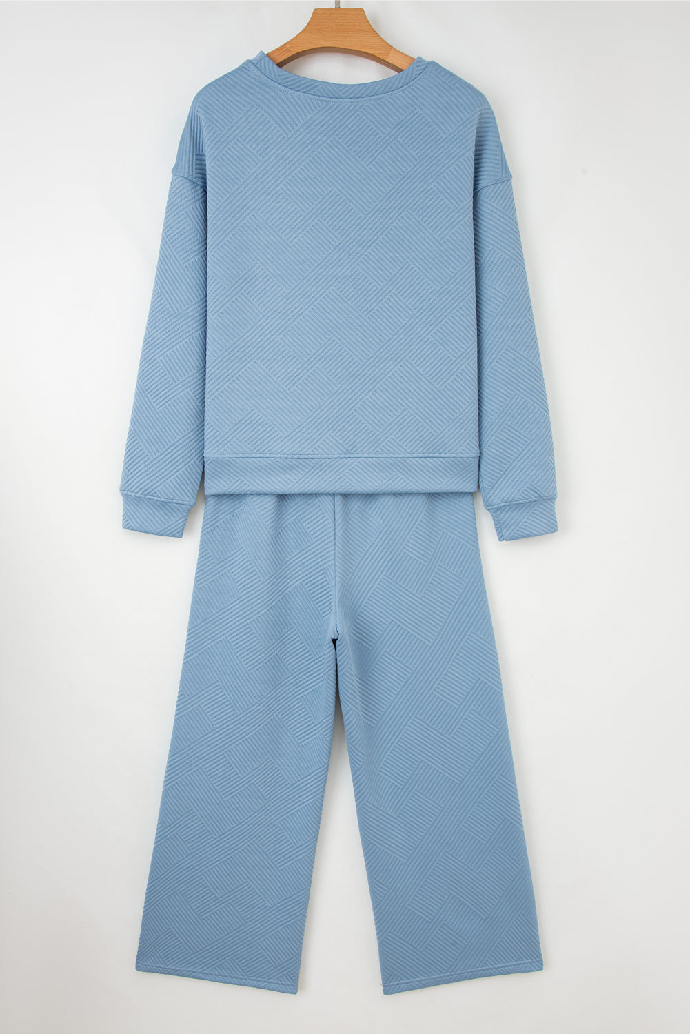 Navy blue ultra-loose textured two-piece slouchy outfit by Dear-Lover, includes relaxed fit pants and top, made of polyester and elastane.
