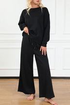 Navy blue Dear-Lover ultra-loose textured two-piece slouchy outfit with relaxed fit, polyester and elastane fabric, casual style.