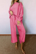 Navy blue ultra loose textured two-piece slouchy outfit by Dear-Lover Dropshipping, featuring relaxed fit pants and top.