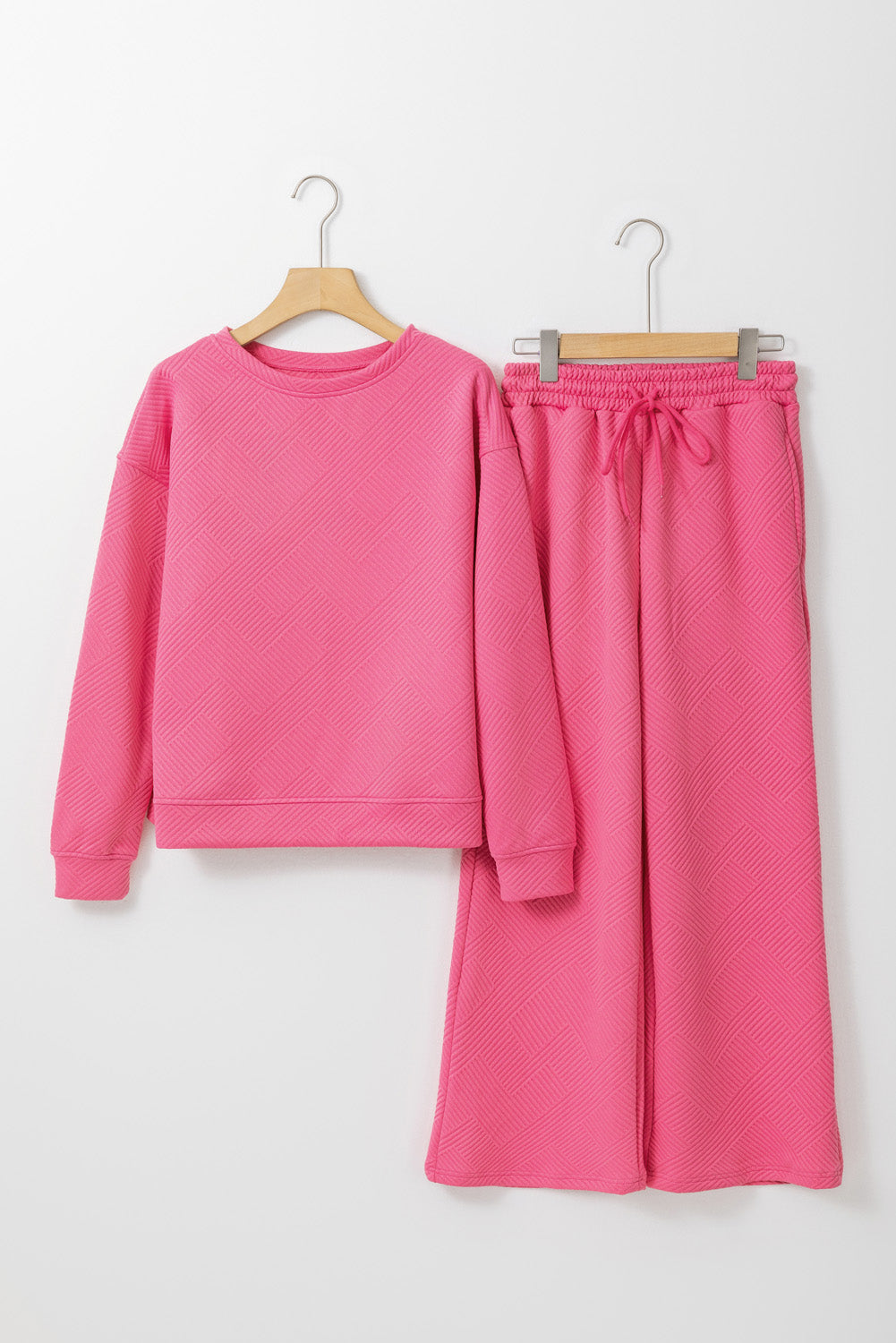 Navy blue ultra-loose textured two-piece slouchy outfit by Dear-Lover, featuring relaxed fit pants and top, made of polyester and elastane.