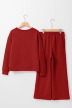 Navy blue ultra loose textured two-piece slouchy outfit by Dear-Lover, featuring relaxed fit pants and top in polyester and elastane fabric.
