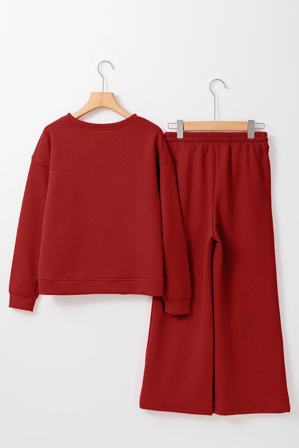 Navy blue ultra loose textured two-piece slouchy outfit by Dear-Lover, featuring relaxed fit pants and top in polyester and elastane fabric.