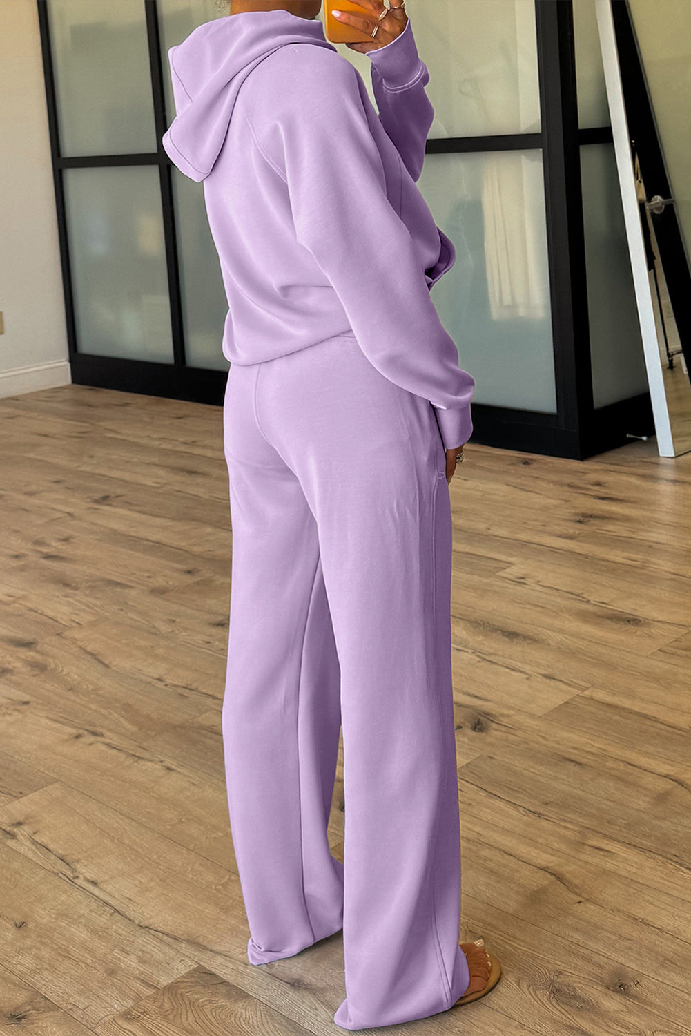 Dear-Lover orchid bouquet two-piece active set with half-zip hoodie and pants, featuring thumbhole sleeves in comfortable fabric.
