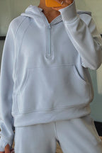 Dear-Lover orchid bouquet two-piece active hoodie and pants set with half-zip thumbhole sleeves, comfortable polyester-viscose blend.