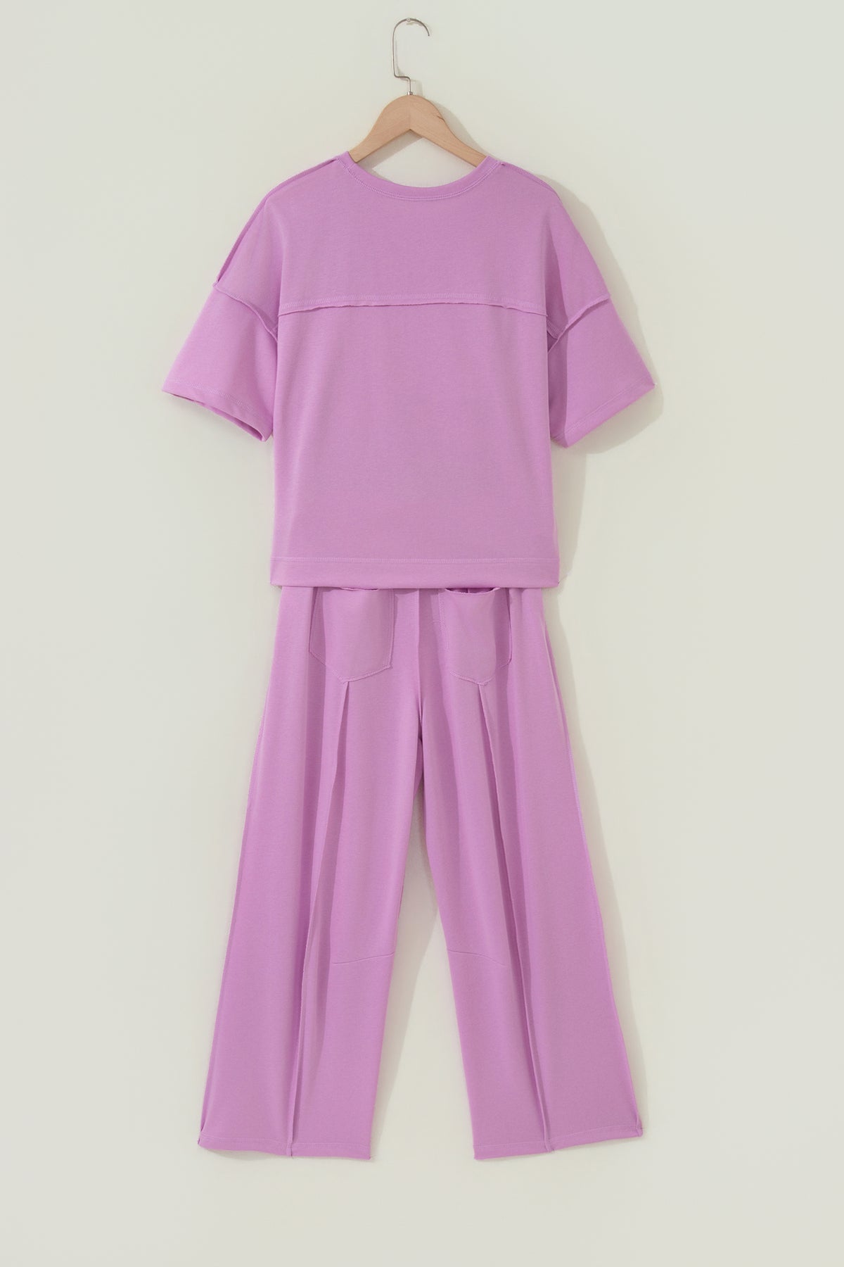 Drop Shoulder Boxy Tee and Barrel Pants Set by Dear-Lover in orchid bouquet pattern, made of polyester and cotton, two-piece outfit.