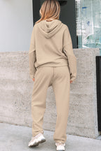 Dear-Lover leopard print drawstring hoodie and high-rise corduroy pants two-piece set, casual stylish loungewear ensemble.