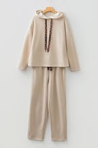 Dear-Lover leopard print pullover hoodie and high-waist corduroy pants two-piece set, casual and stylish for comfortable wear.