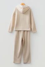 Dear-Lover leopard print two-piece hoodie and high-waist corduroy pants set, casual comfortable loungewear outfit.