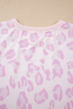 Pink leopard print two-piece top and pants set by Dear-Lover, stylish polyester and elastane pant set for women.
