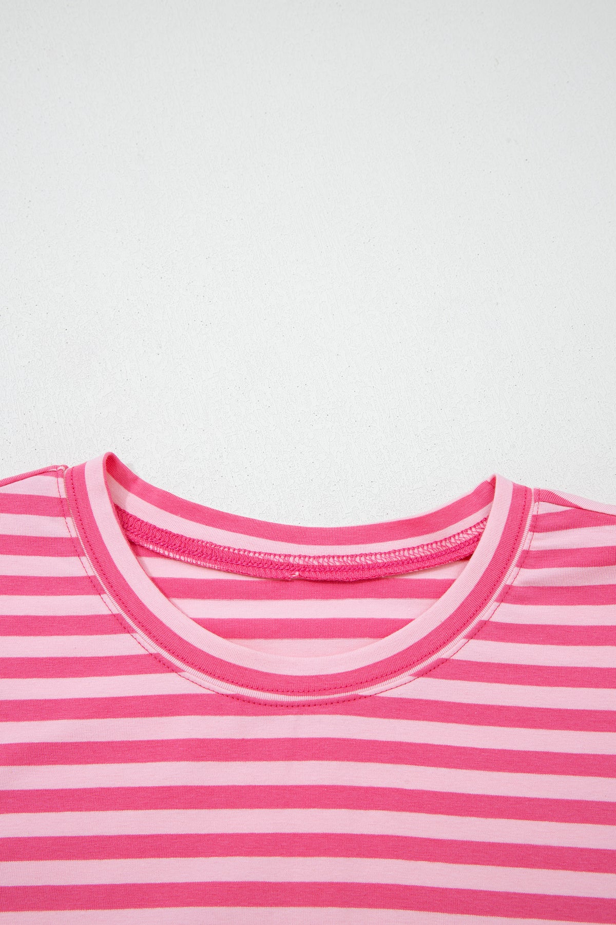 Pink stripe two-piece set with drop shoulder round neck top and straight buttoned pants, made of cotton and elastane, by Dear-Lover.