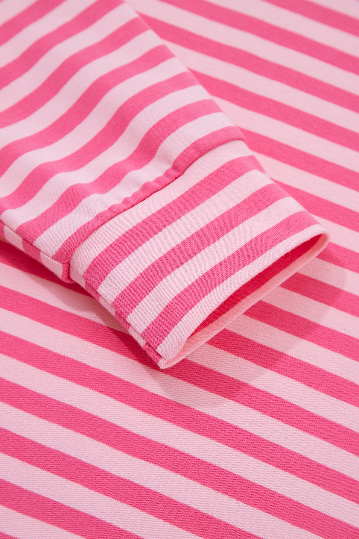 Pink stripe two-piece set with drop shoulder round-neck top and buttoned straight pants, made of cotton and elastane, by Dear-Lover.